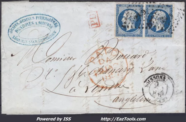 France Paire N°14A Sur Lettre Pour Londres Avec Pc 2909 Soissons Du 27/01/1587