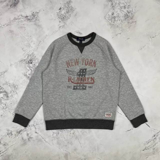 Felpa girocollo Ralph Lauren bicolore grigio taglia età 10-12 media *NUOVA COME* NUOVA
