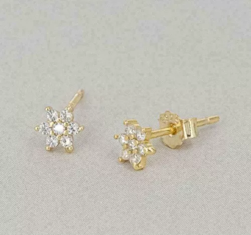 1.50Ct Round Cut Simulated Diamond Flower Stud Earrings 14K Yellow Gold Plated
