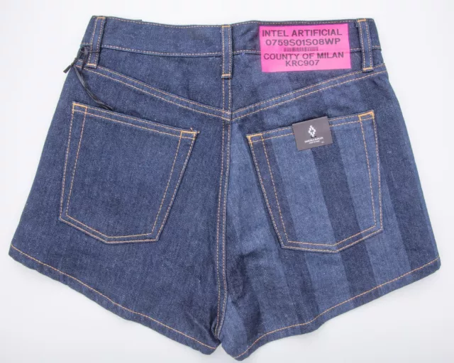 NWT MARCELO BURLON Blue Striped Cotton Rinse Wash Denim Jeans Shorts 2 EU 25 3