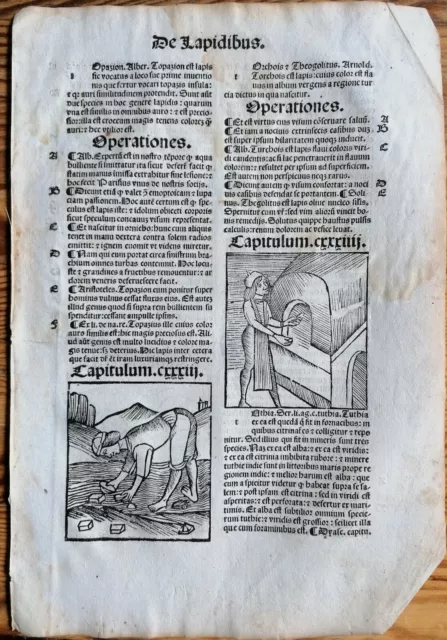 Original Post Inkunabel-Blatt Hortus Sanitatis Mineralien (L) Venedig 1511