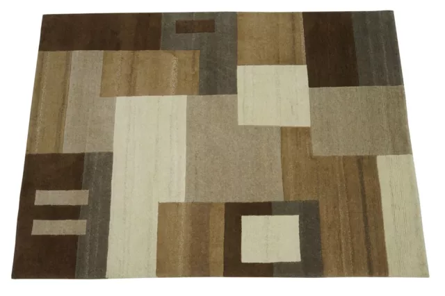 Nepal Tapis Noué à la Main 100% Laine Braun Beige Gris 140x200 CM N771