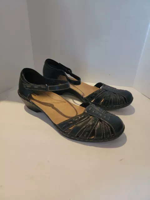 Clark's Collection Black Leather Woven Closed Toe Sandals Women's Size 8.5