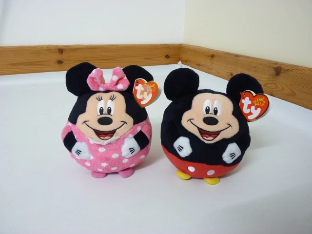 Ty Disney Beanie Ballz Mickey Minnie Mouse soft Toy plush Retired BNWT