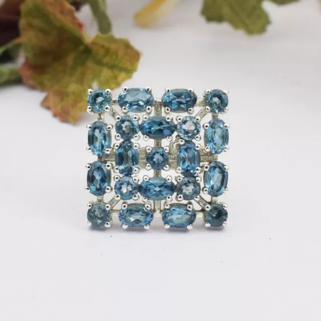 Square Face London Blue Topaz Ring 925 Bijoux en pierres précieuses...