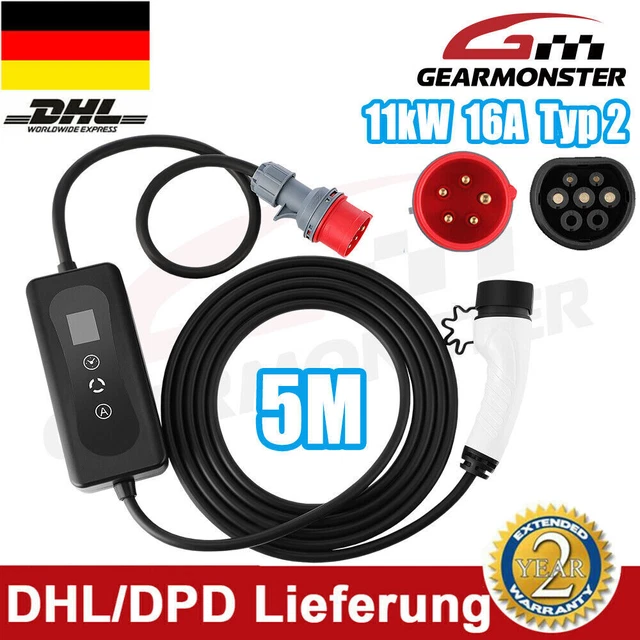 Wallbox mobile con cavo di ricarica auto elettrica tipo 2 spina EV 11KW 16A 5m con CEE