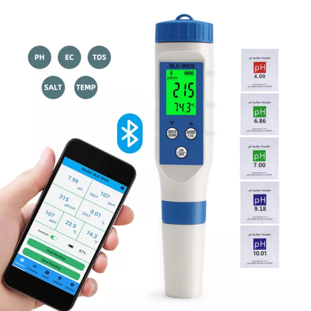 Digitales PH Messgerät 5in1 PH/EC/TDS/SALT/TEMP Wasserqualität Tester