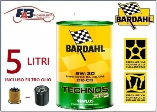 5 Litri Olio Motore Bardahl 5W30 Technos Xfs C2 C3 Mplus Polarplus + Filtro Olio