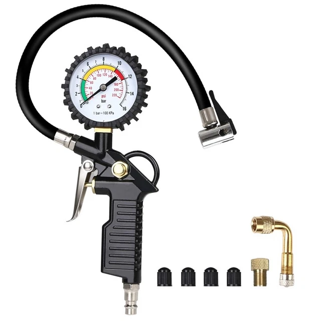 Misuratore di pressione pneumatici auto 220 PSI riempitivo pneumatici con prolunga valvola 90 gradi O4N5