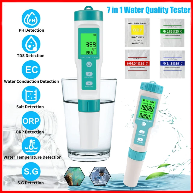 7 in 1 Digital LCD PH/TDS/EC/ORP/TEMP/SG/Salinity Water Quality Tester Meter Pen