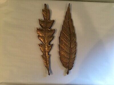 Vtg Sexton USA Hollywood Regency Cast Metal Leaves Brass Toned Wall Hangings MCM
