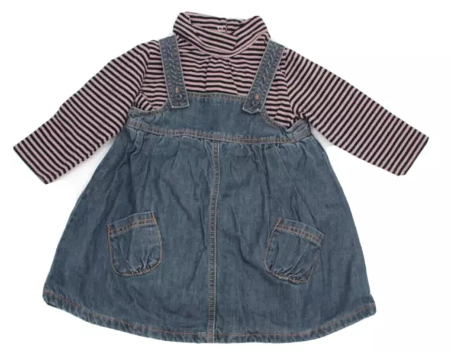 Vertbaudet Latz-Kleid Jeans-Trägerkleid gefüttert+ LA-Shirt Streifen - Gr. 80/86