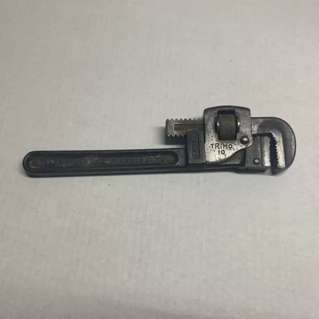 Vintage Trimo 10 Drop Forged Pipe Wrench Trimont MFG CO Roxbury Mass. USA Monkey