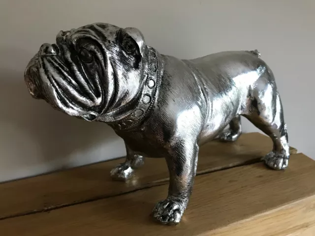 Vintage Silver British Bulldog Home Ornament Sculpture Figurine Statue Gift 27cm