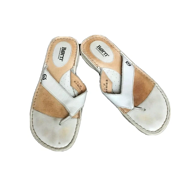 Born Leather Cream Color Sandals Slides Womens Size 8 US 39 UK Flip Flop White