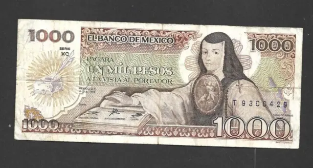 1000 Pesos  Fine  Banknote From Mexico  1985  Pick-85