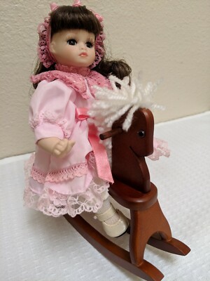 Emerald Doll Collection Porcelain Girl on Rocking Horse Displayed Only Clean EUC