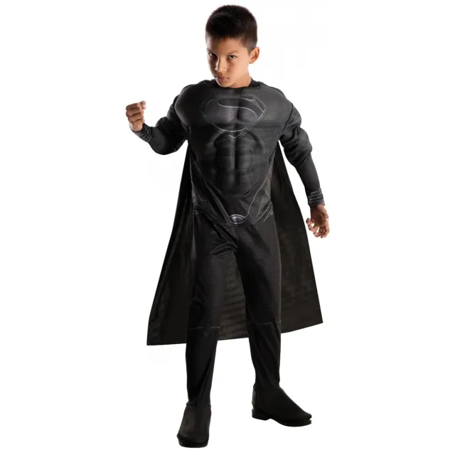 Superman Costume Kids Black Superhero Suit Halloween Fancy Dress