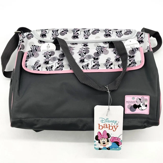 Disney Baby Minnie Mouse 9 Pocket Duffel Diaper Bag Set-Changing Pad-Wet Pouch