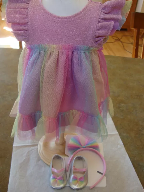 American Girl BITTY BABY Doll CLOTHES PRETTY PASTEL DRESS Shoes Headband Outfit
