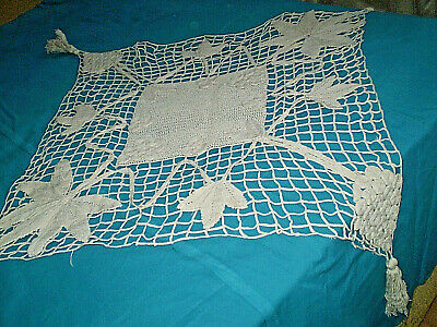 Antique old 1930s Vintage Hand Knitted Crochet Cotton Tablecloth