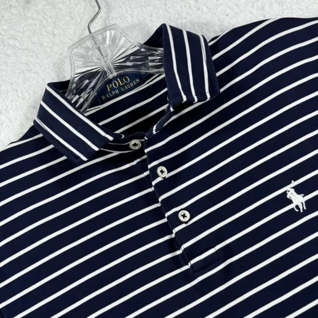 Polo Ralph Lauren Shirt Mens Small Navy Blue Striped Golf Polo Cotton