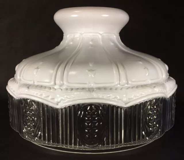 New 10" Glass Oil Lamp Shade Satin White Top Clear Crystal Panel fits Aladdin