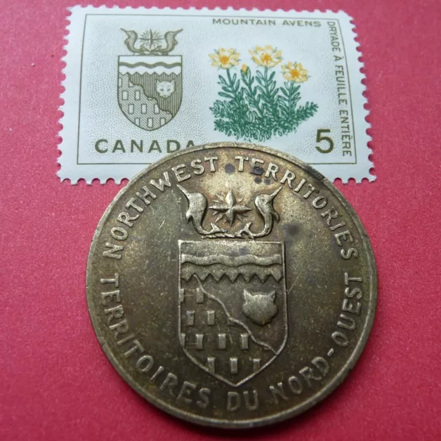 North West Territories 5 Cent Stamp & Medal with Coat of Arms  Provincial Flower