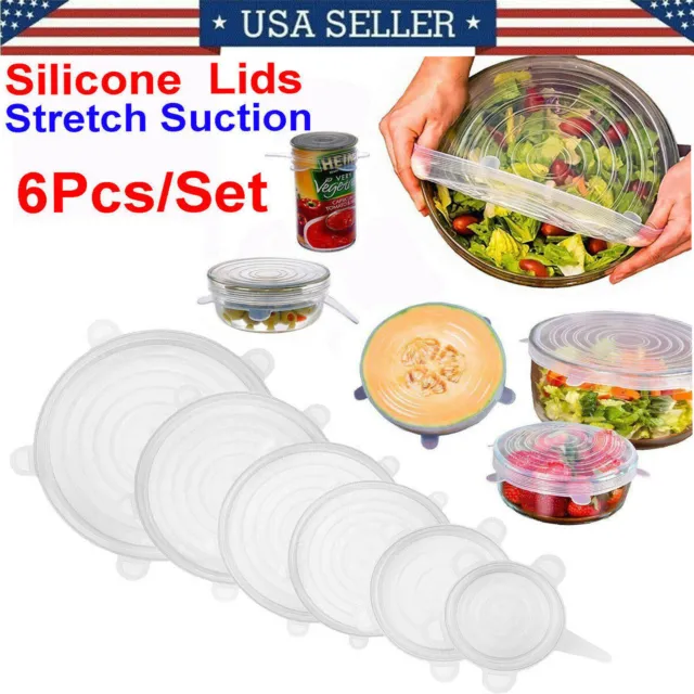 6 Pcs Storage Silicone Stretch Lids Reusable Food Wrap Covers Fresh Seal Bowl