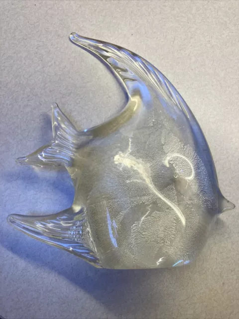 Vintage Beautiful Murano Style Glass Angel Fish Art Sculpture Clear 2
