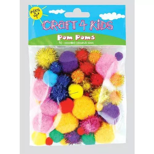 FLUFFY POM POMS - 50 Assorted colours and sizes