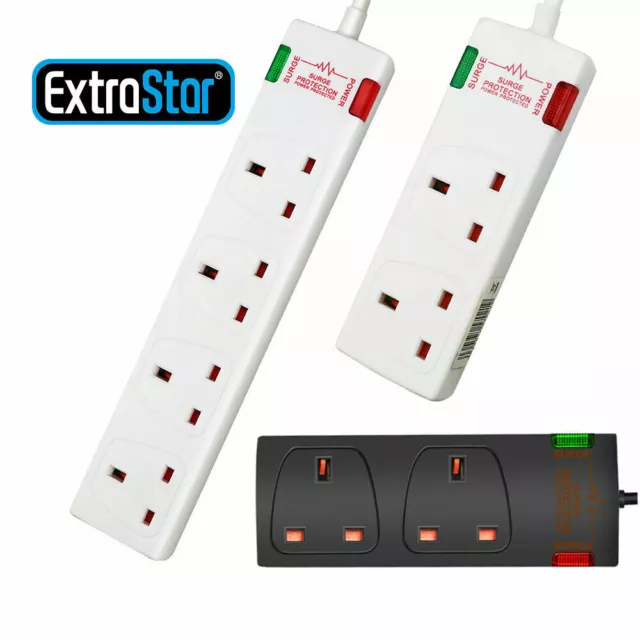 Surge Protected Mains Extension Lead UK Power Cable Electric Plug Sockets 2/4