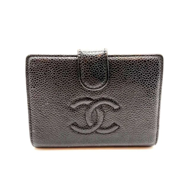 CHANEL BI-FOLD WALLET Black Coco Mark Compact Women's Caviar Skin ...