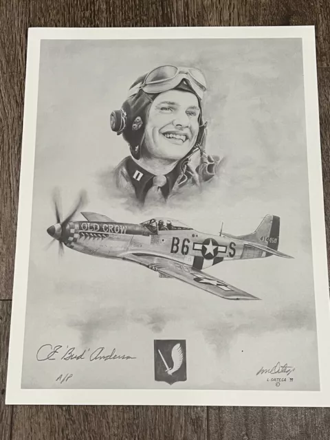 Clarence Bud Anderson WWII Triple Flying Ace Signed Lonnie Anderson Art