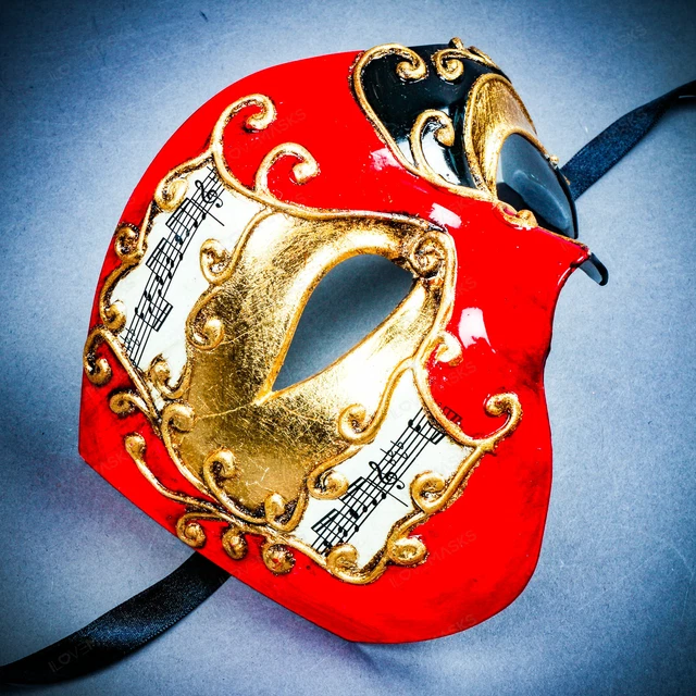 Red Phantom Of The Opera Musical Gold Lining Black Masquerade Venetian Men Mask
