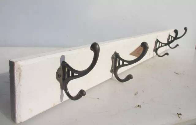 Antique Wooden Coat Rack Iron Hooks Hat Hangers Old Vintage French 31"W
