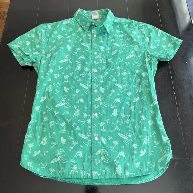Vtg 70’s Hang Ten Hawaiian Aloha Button Up Pocket Shirt Small Green Palm Trees