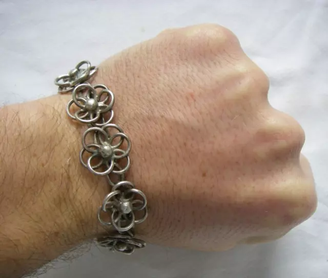 bracelet RIGIDE 18.5CM / 30GR FLEUR  en Argent MASSIF solid silver N°634