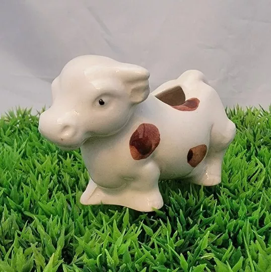 Vintage Ceramic Cow Toothpick Holder Mini Planter Air Plant Holder Brown Cow 