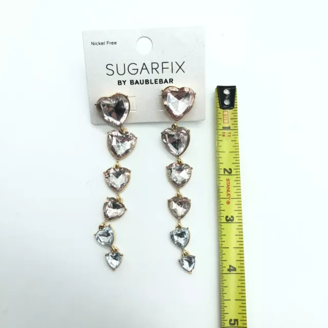 Sugarfix by Baublebar Earrings Stud Dangle Rhinestones Hearts Clear Gold Tone 3