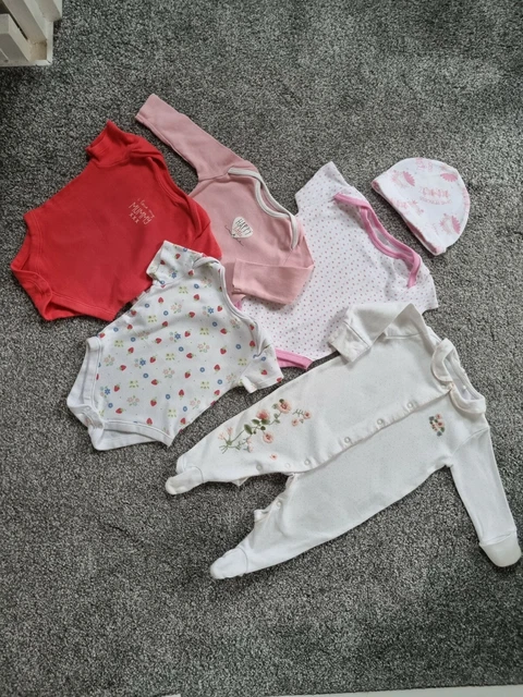 Baby Girls Next 3-6 Months Bundle Babygrow Vests pink floral mummy casual hat b