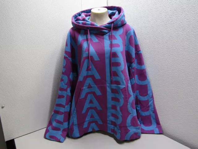 Marc Jacobs Womens Monogram Jumbo Logo Oversized Hoodie Size XL Purple/Blue