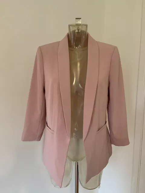 Ladies H&M Pink Open Blazer Jacket Lined Smart 3/4 Sleeve Pockets Size 12-14