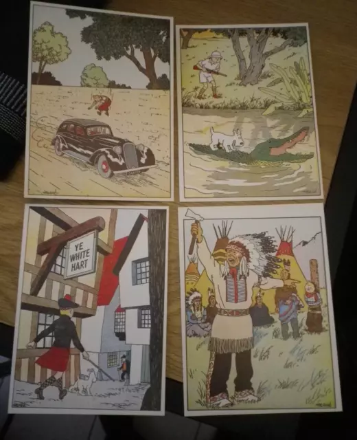 Tintin lot 4 cartes postales ? image hors texte sans aucune inscription ? Hergé