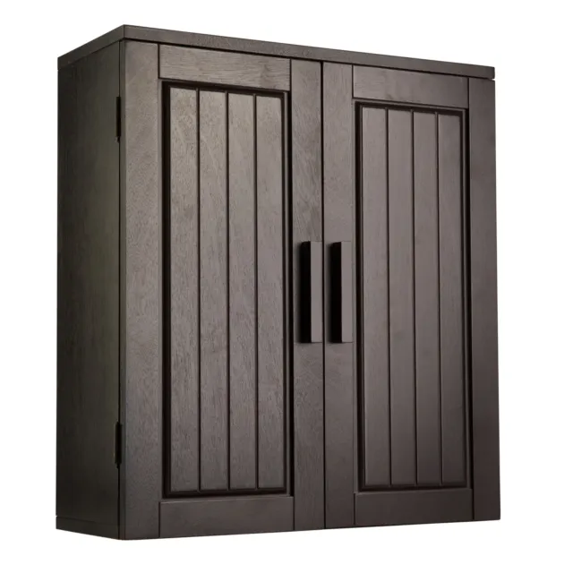 Removable Wooden Wall Cabinet with 2 Doors Espresso Adjustable Storage