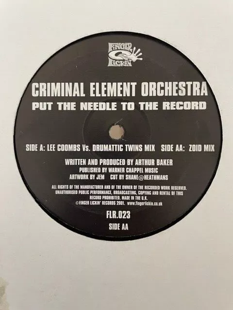 Criminal Element Orchestra – Put The Needle To The Record 12" Vinyl Lee Coombs