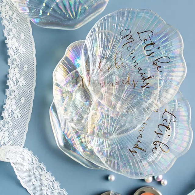 Nail Art Mermaid Crystal Glass Tray False Nail Tips Shell Showcase Plate Board