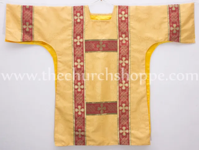 Dalmatik Gelb ♥ Vestment Mit Manschettenknöpfe Deacons Stola & Maniple Liniert,