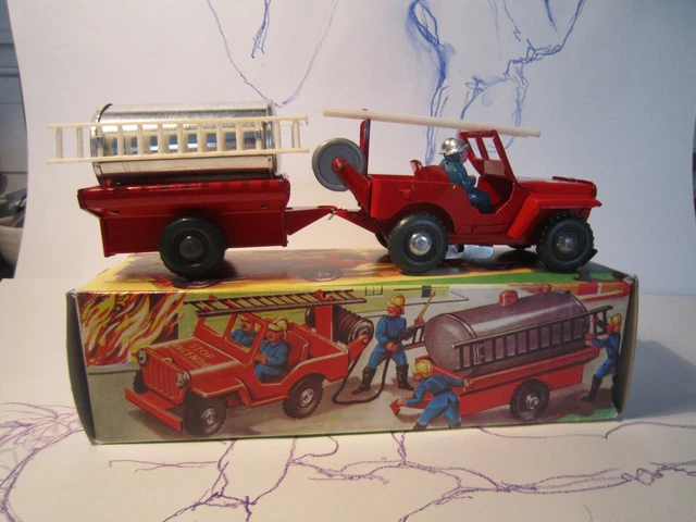 Jeep Pompier avec remorque citerne», jouet mécanique de fab