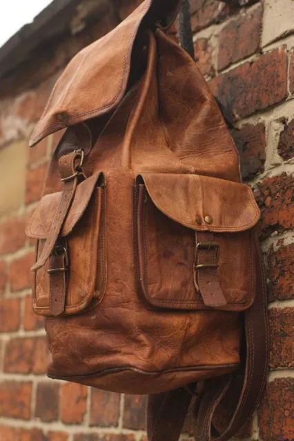 Mens Genuine Leather Vintage Laptop Backpack Rucksack Messenger Bag Satchel NEW